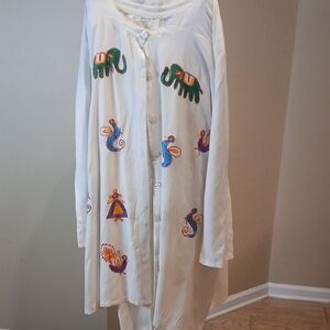 Colorful Embroidered White Button-Up Coat